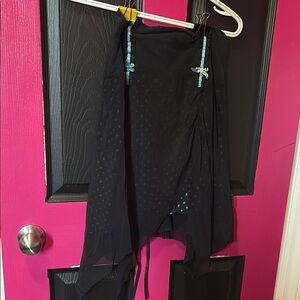 Vintage Vexy Elegant Black Skirt with Blue Accents